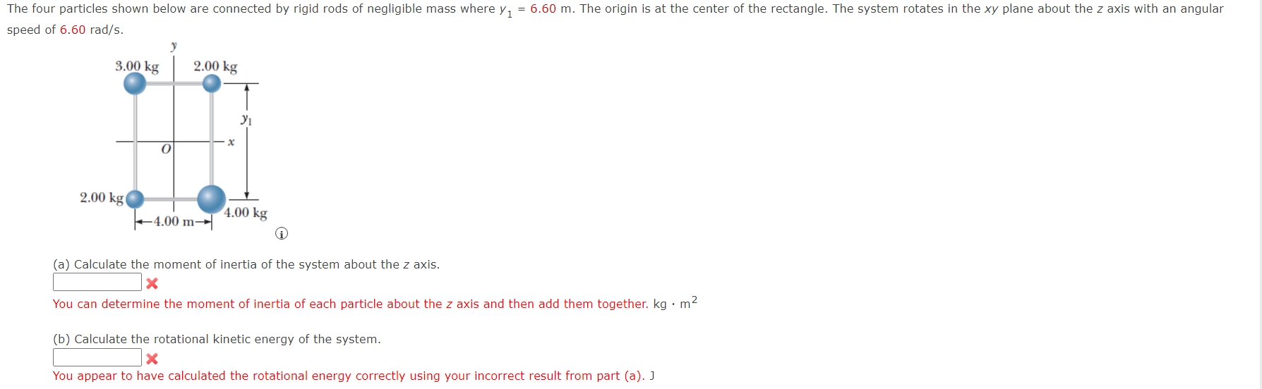 The four particles shown below are connected by