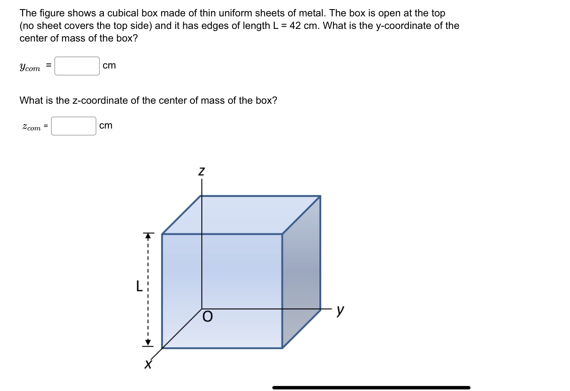 The figure shows a cubical box made of thin