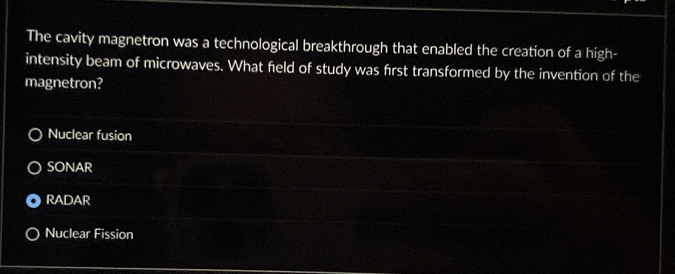 The cavity magnetron was a technological