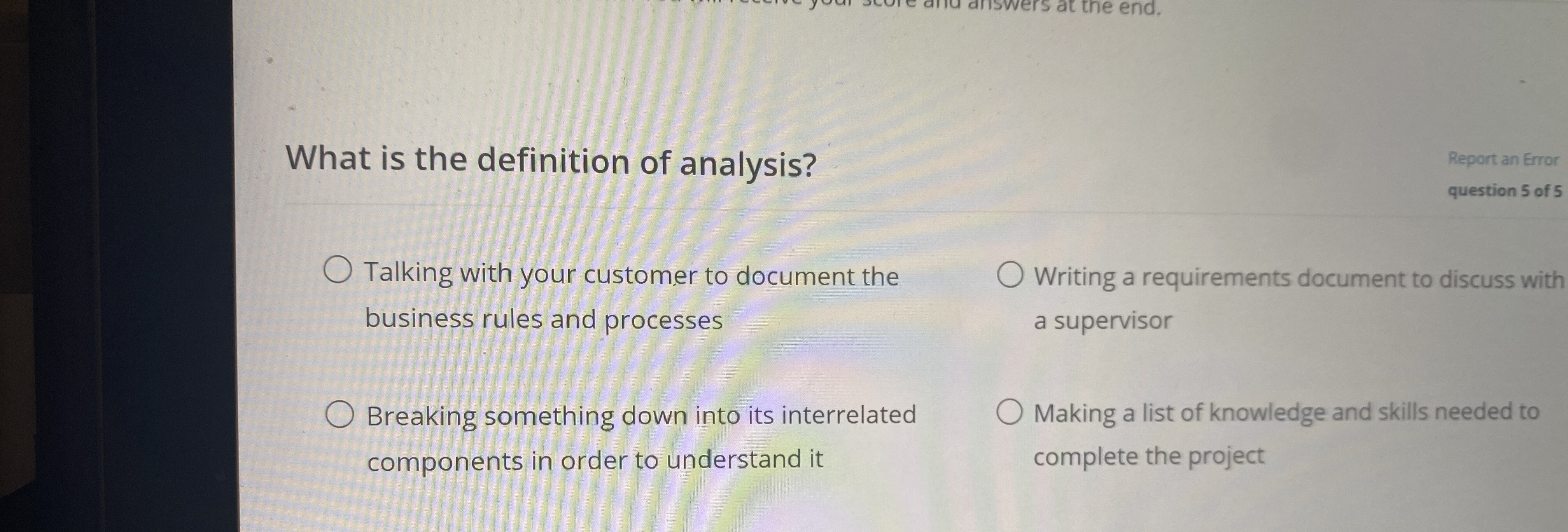 What is the definition of analysis? Report an