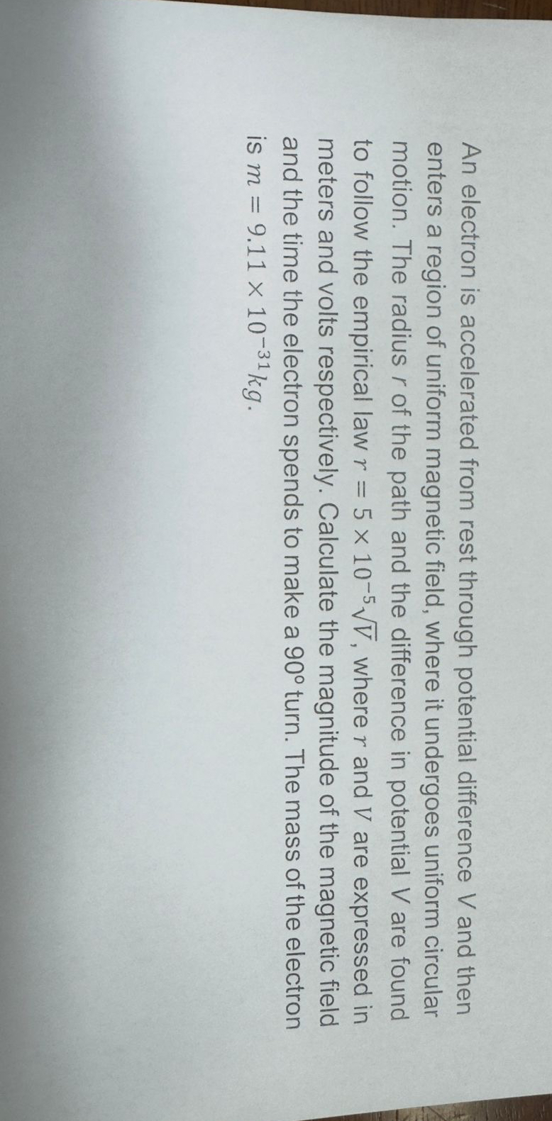 An electron is accelerated from rest through