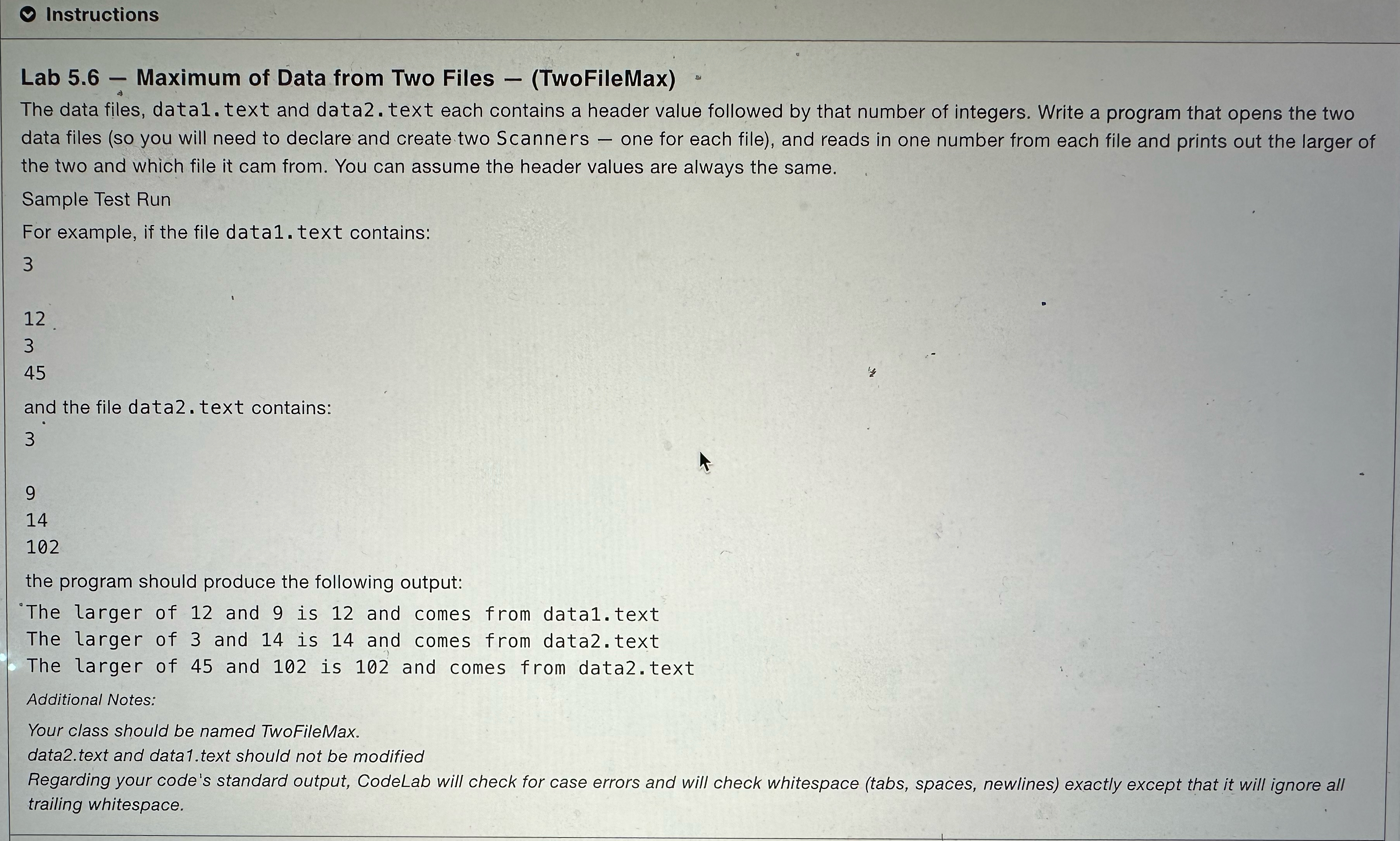 Instructions Lab 5 . 6 - Maximum of Data from Two