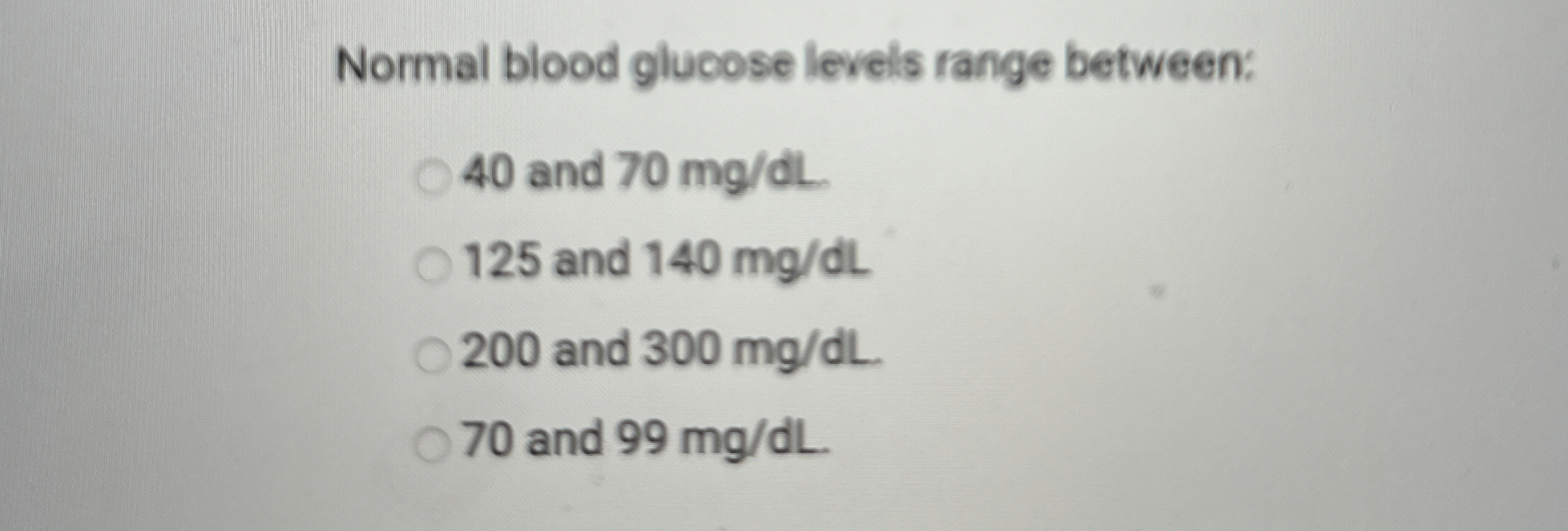 Normal blood glucose levels range between: 4 0