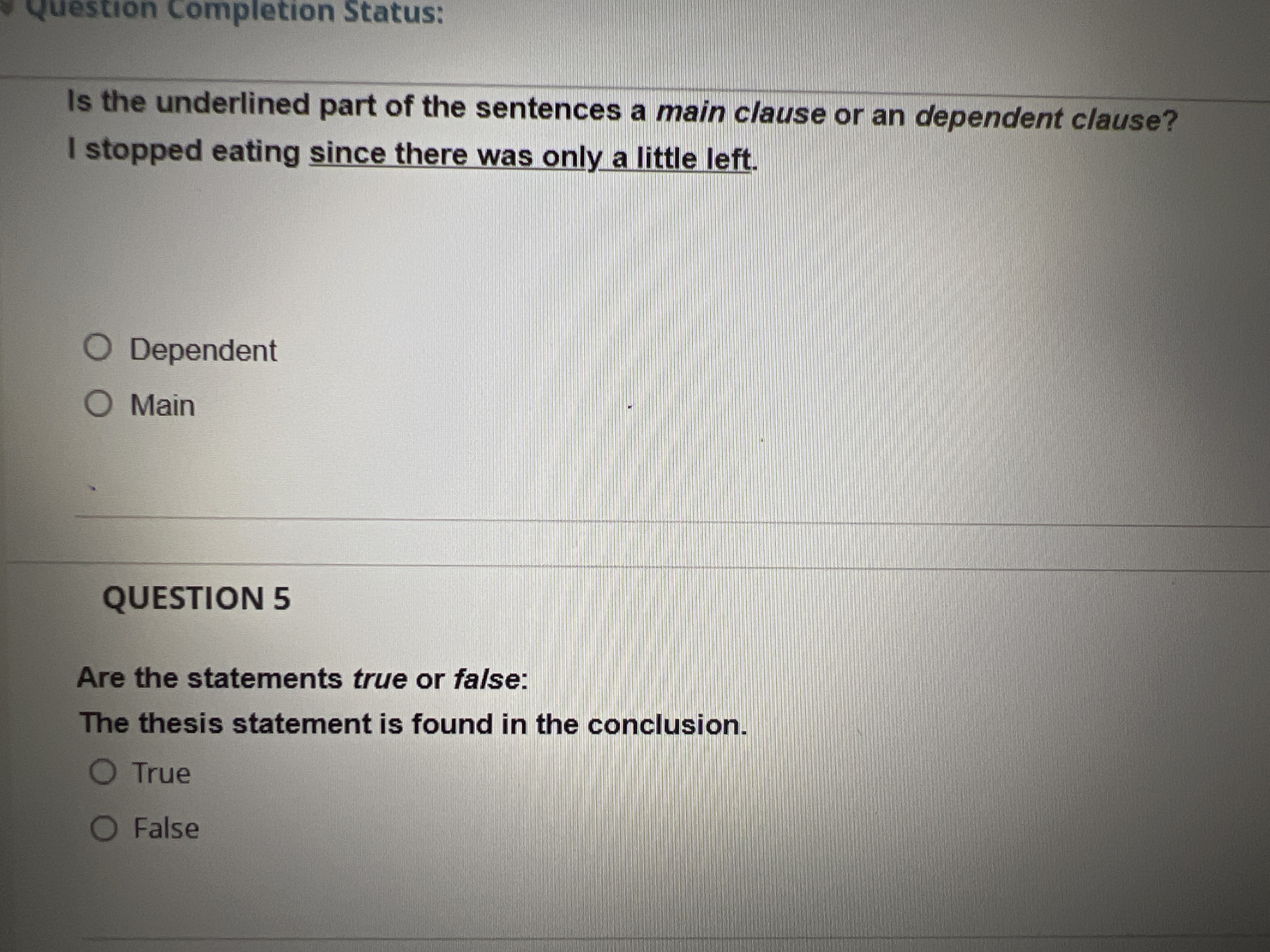 Yuestion completion Status: Is the underlined