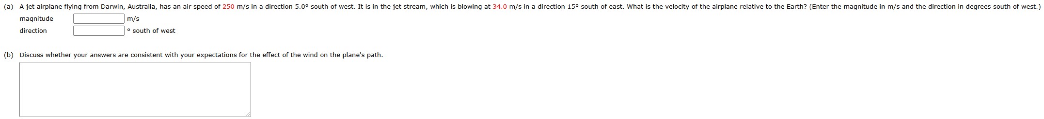 magnitude m / s direction \ ( \ square \ ) -