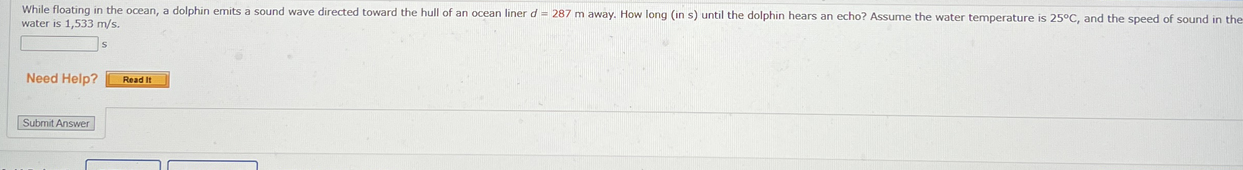 water is 1 , 5 3 3 m s . | s Need Help?