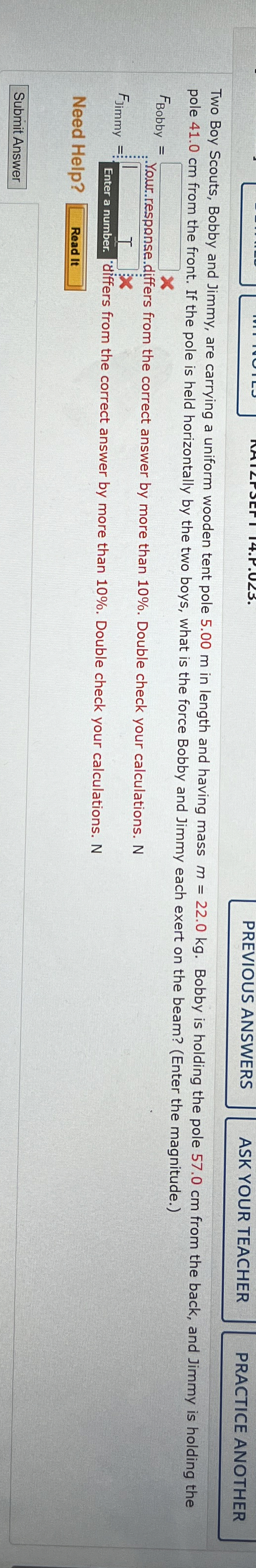 PREVIOUS ANSWERS PRACTICE ANOTHER pole 4 1 . 0 cm