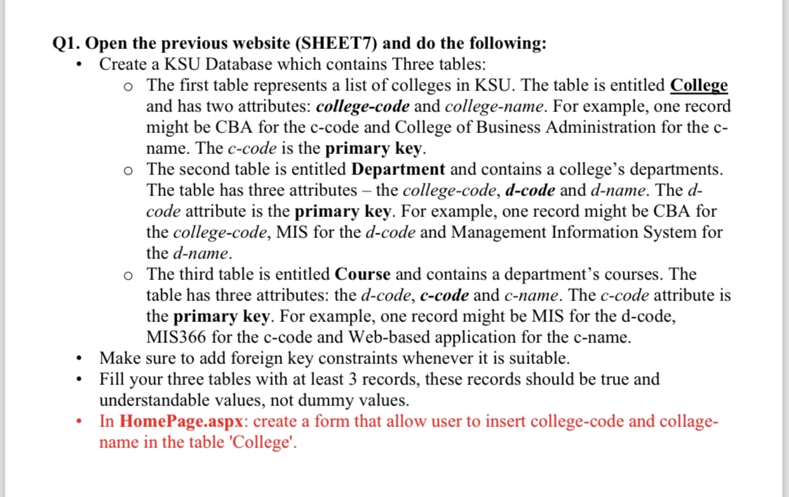 Q 1 . Open the previous website ( SHEET 7 ) and