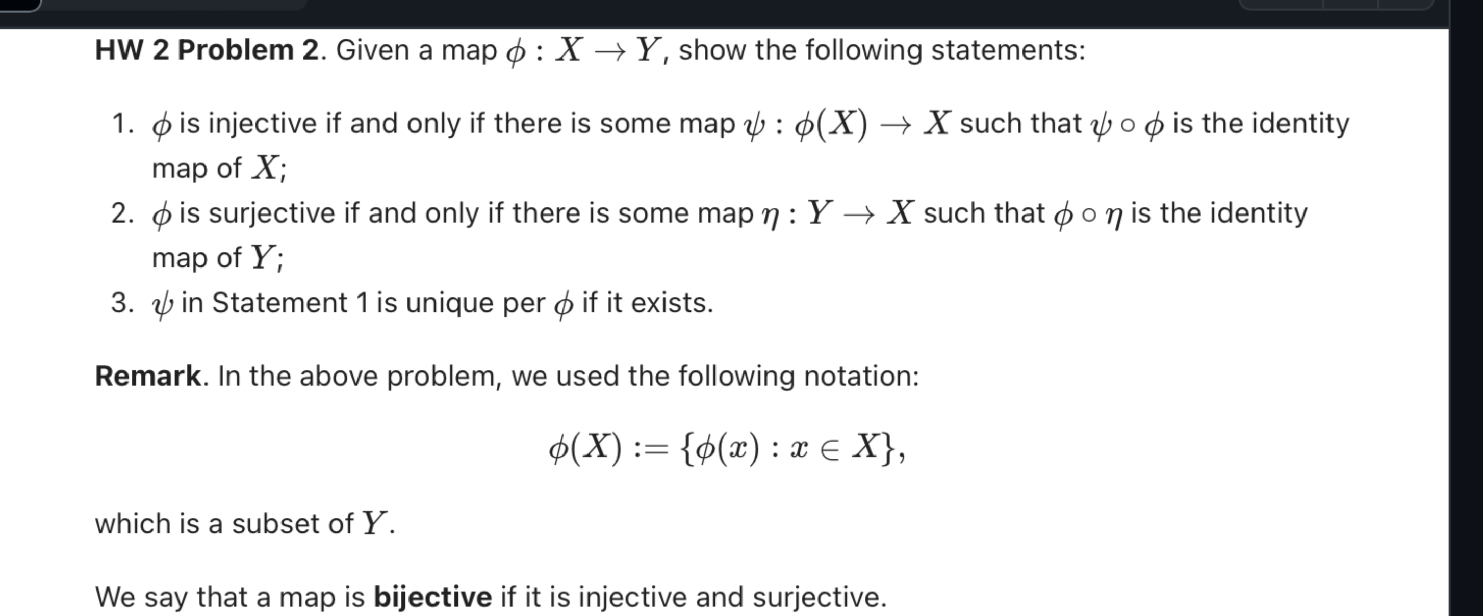 HW 2 Problem 2 . Given a map : x Y , show the
