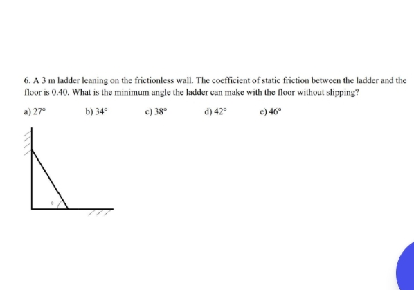 A 3 m ladder leaning on the frictionless wall.