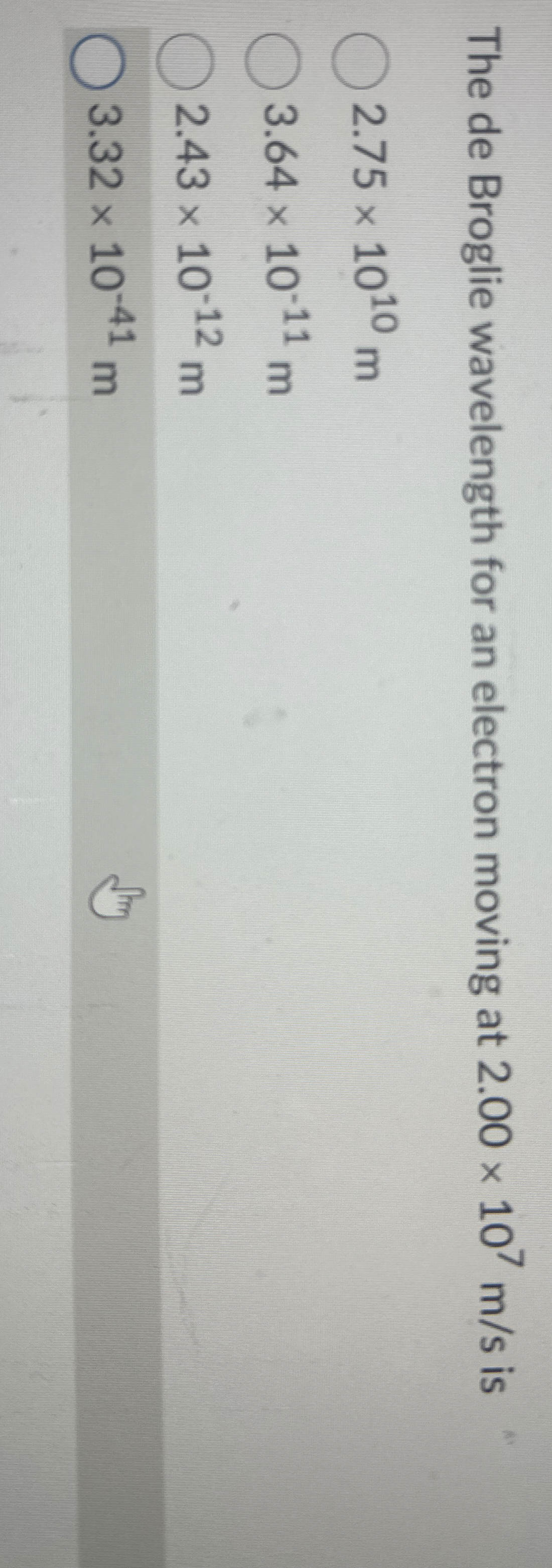 The de Broglie wavelength for an electron moving