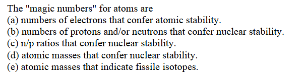 The "magic numbers" for atoms are ( a ) numbers