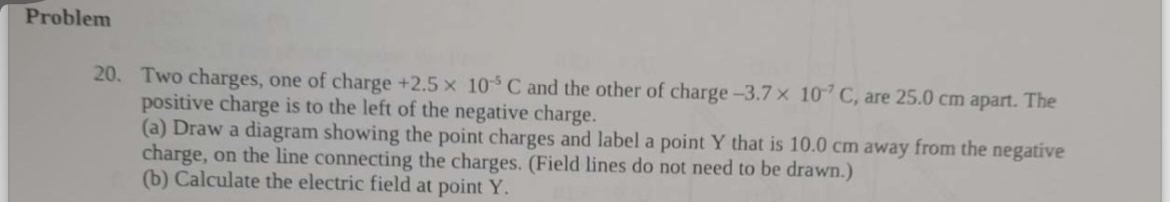Two charges, one of charge + 2 . 5 1 0 - 5 C and