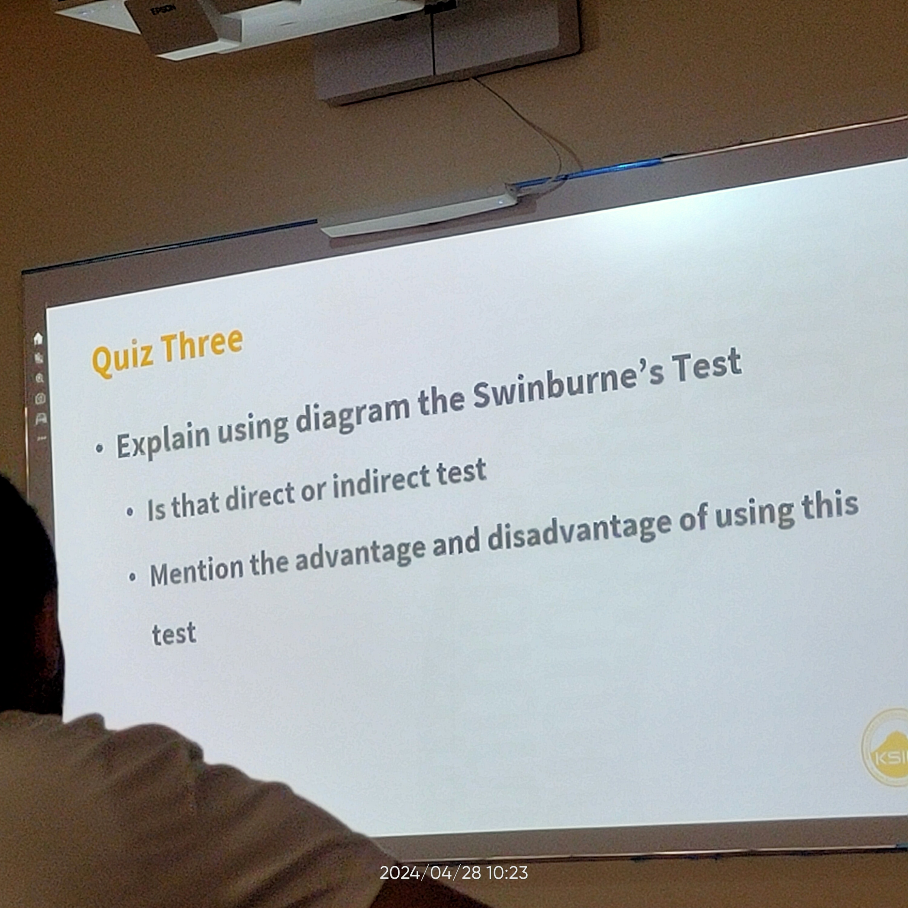 Quiz Three Explain using diagram the Swinburne's