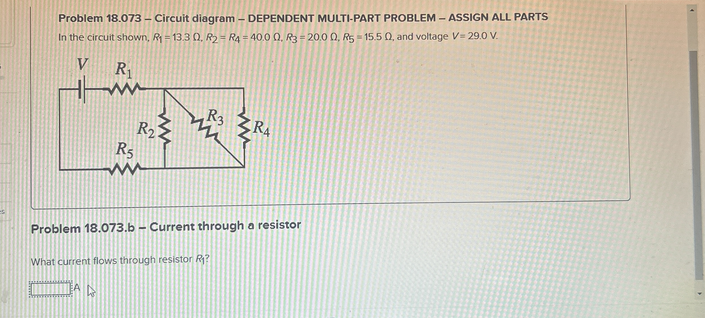 Problem 1 8 . 0 7 3 - Circuit diagram - DEPENDENT