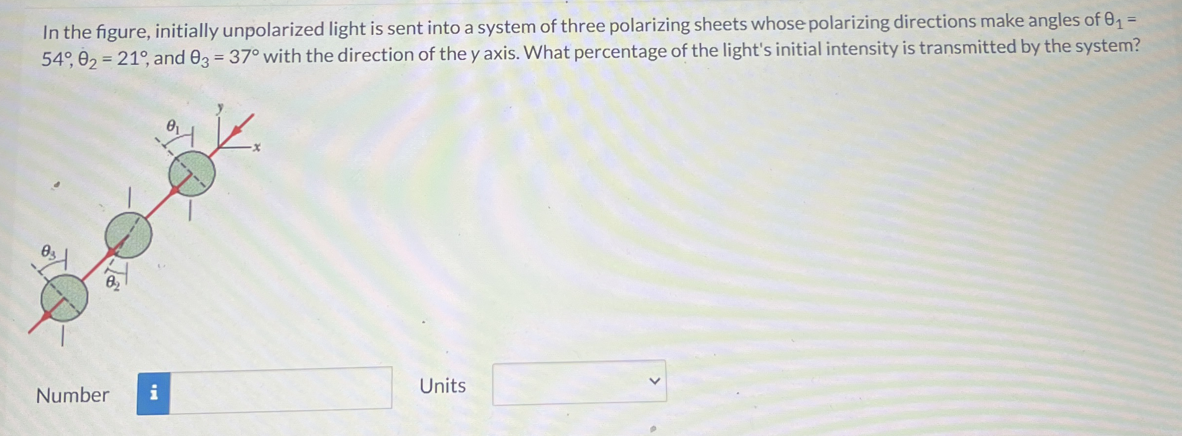 In the figure, initially unpolarized light is