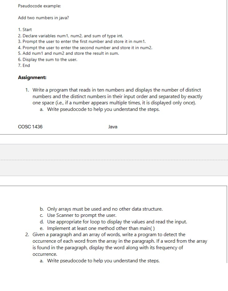Pseudocode example: Add two numbers in java?
