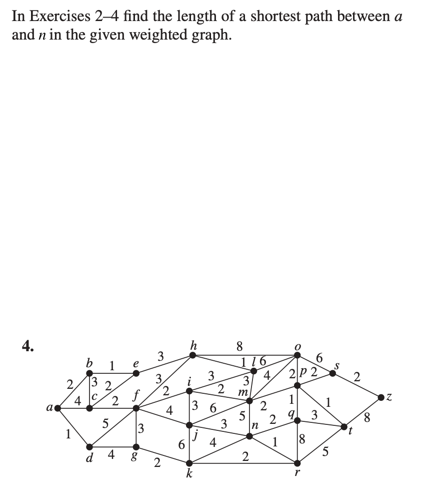 # 4 ONLY! shortest route from node " a " to node
