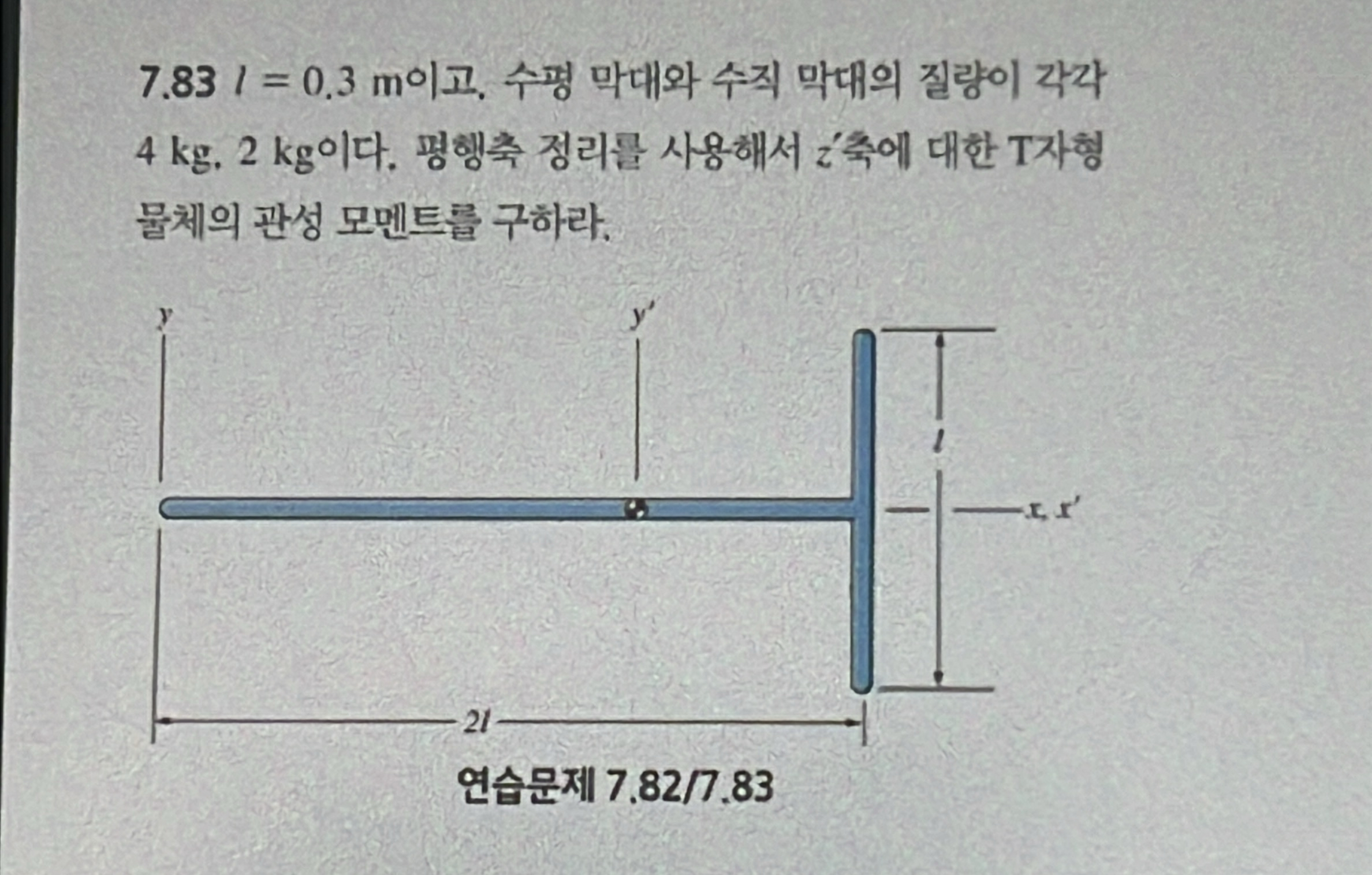 7 . 8 3 I = 0 . 3 m . 4 kg . 2 kg . z ' T . 7 . 8