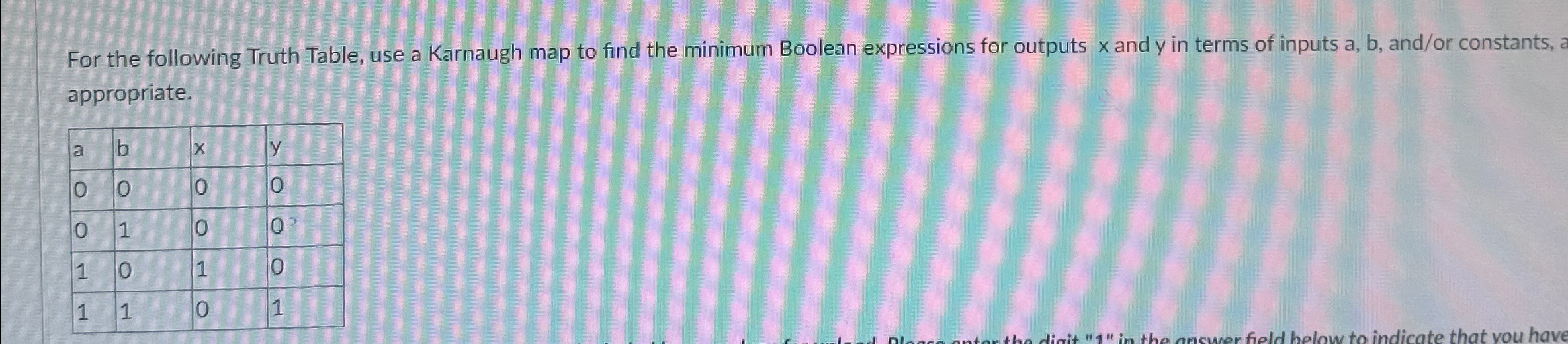 For the following Truth Table, use a Karnaugh map
