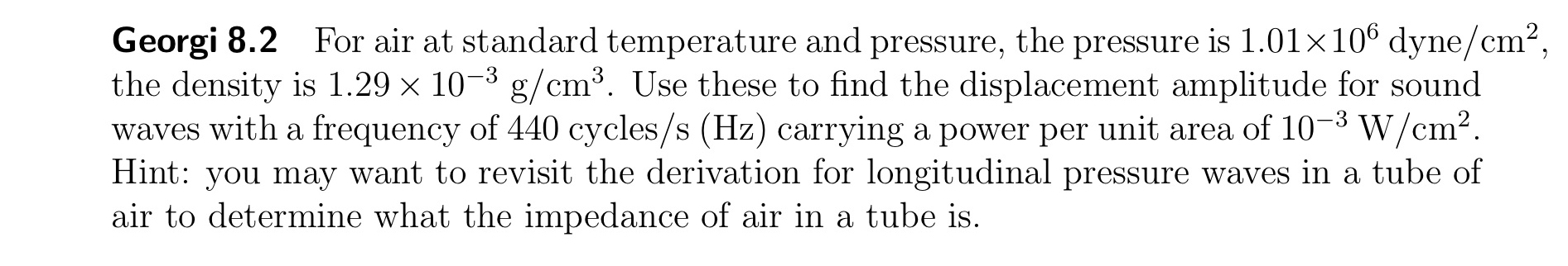 Georgi 8 . 2 For air at standard temperature and