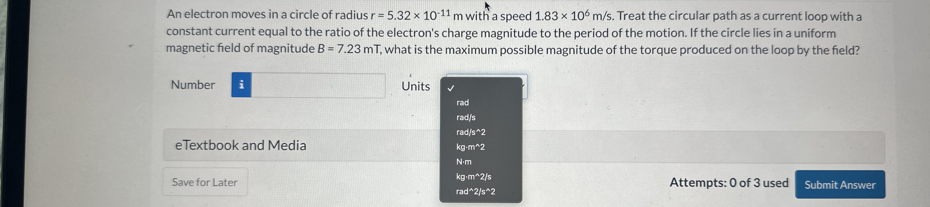An electron moves in a circle of radius r = 5 . 3