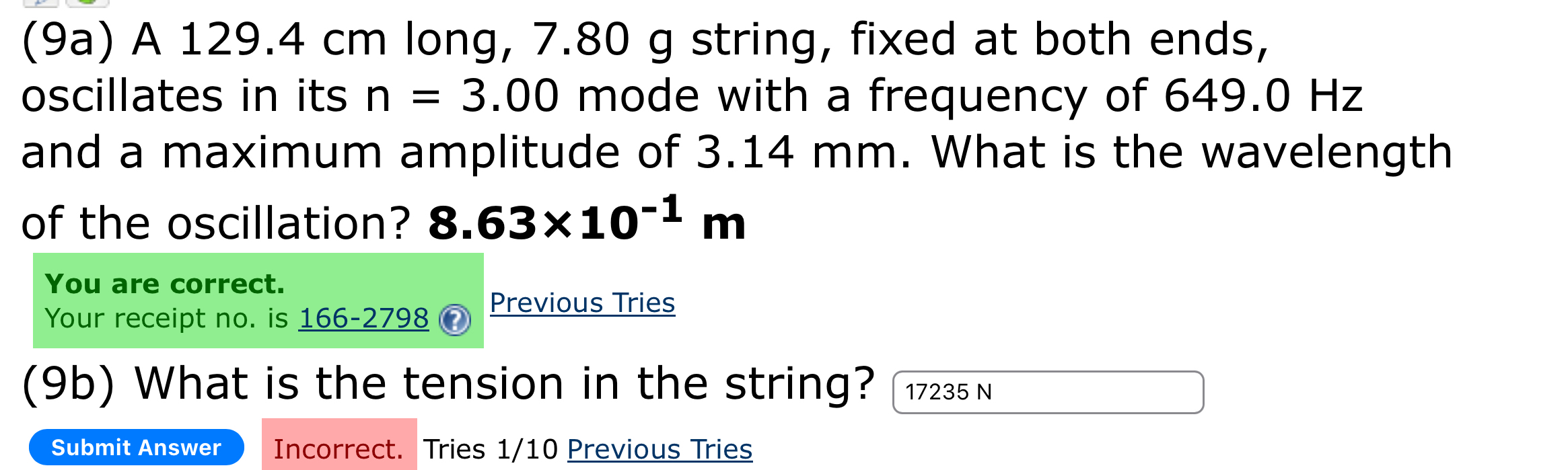 ( 9 a ) A 1 2 9 . 4 cm long, 7 . 8 0 g string,