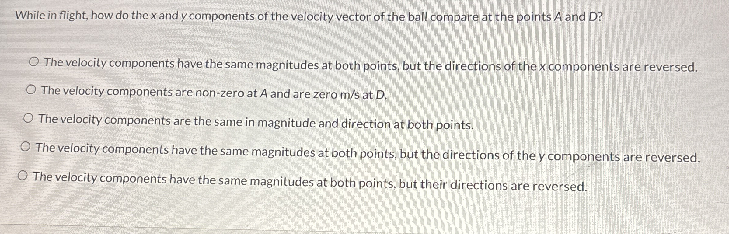 While in flight, how do the x and y components of