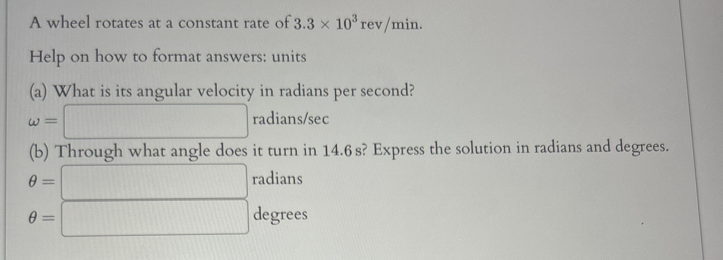 A wheel rotates at a constant rate of 3 . 3 1 0 3