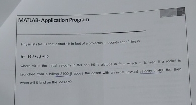 MATLAB - Application Program Physicises lenl us