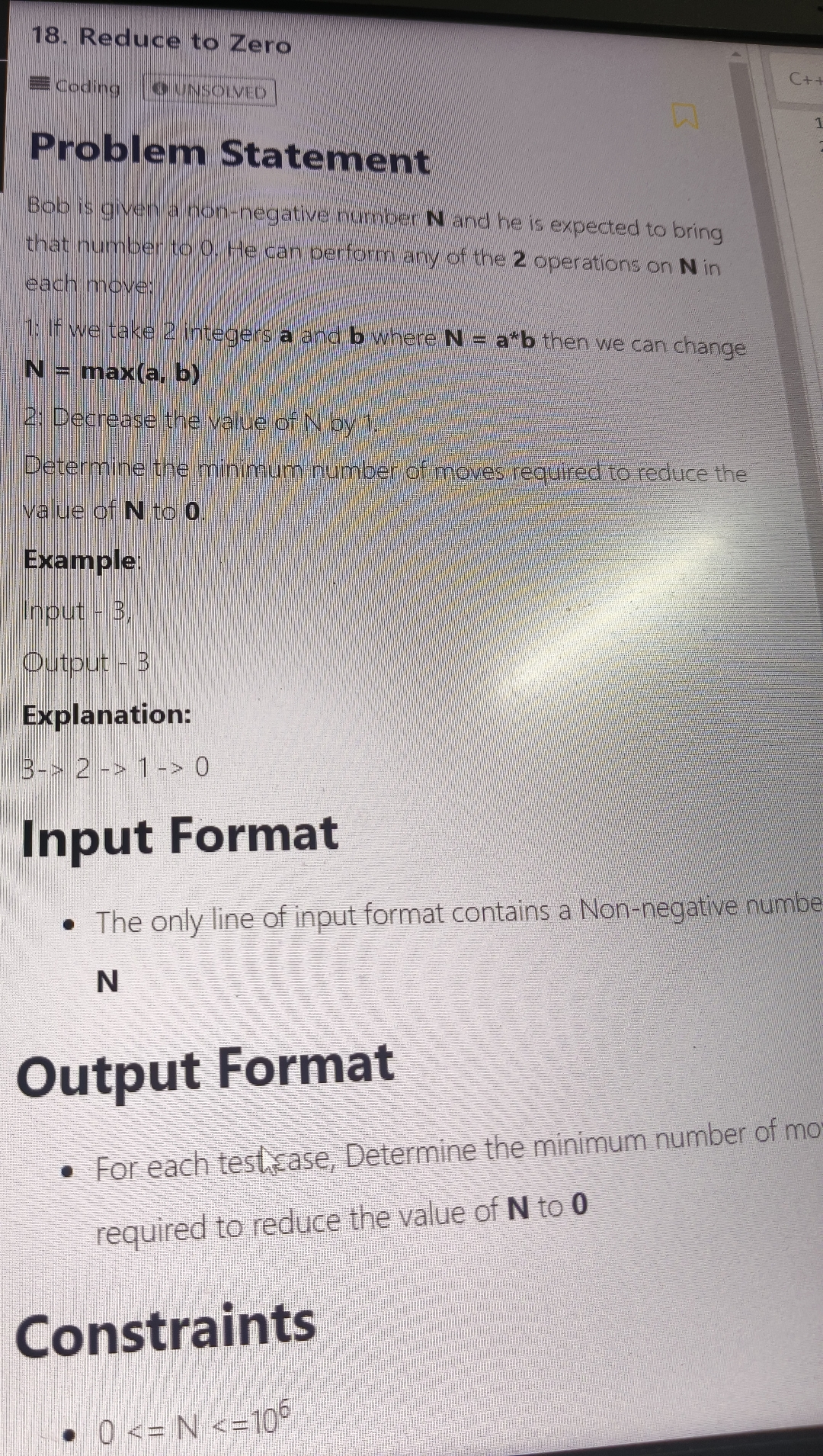 Reduce to Zero ECoding UNSOLVED Problem Statement