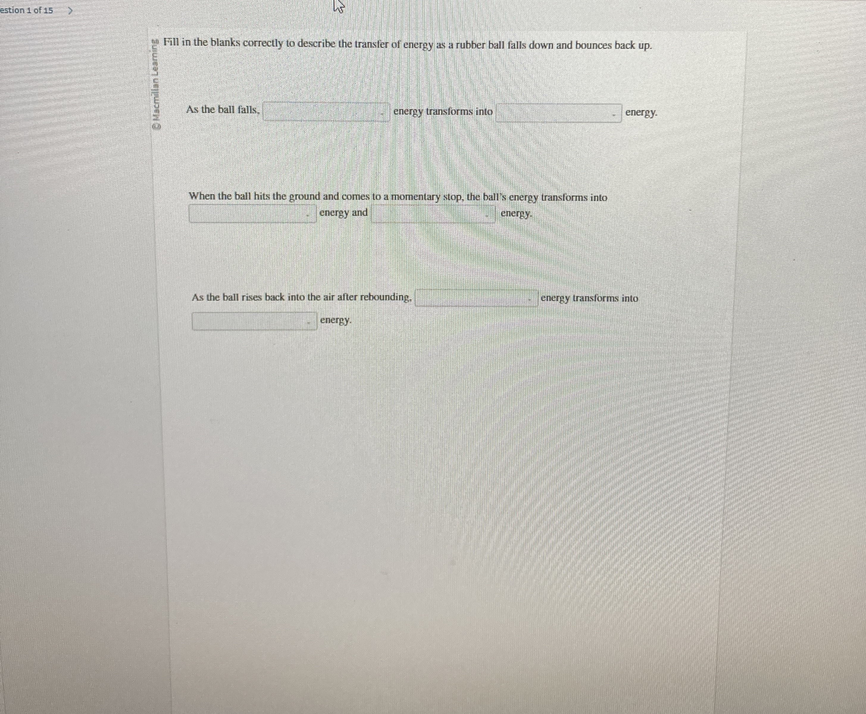 estion 1 of 1 5 As the ball falls, energy