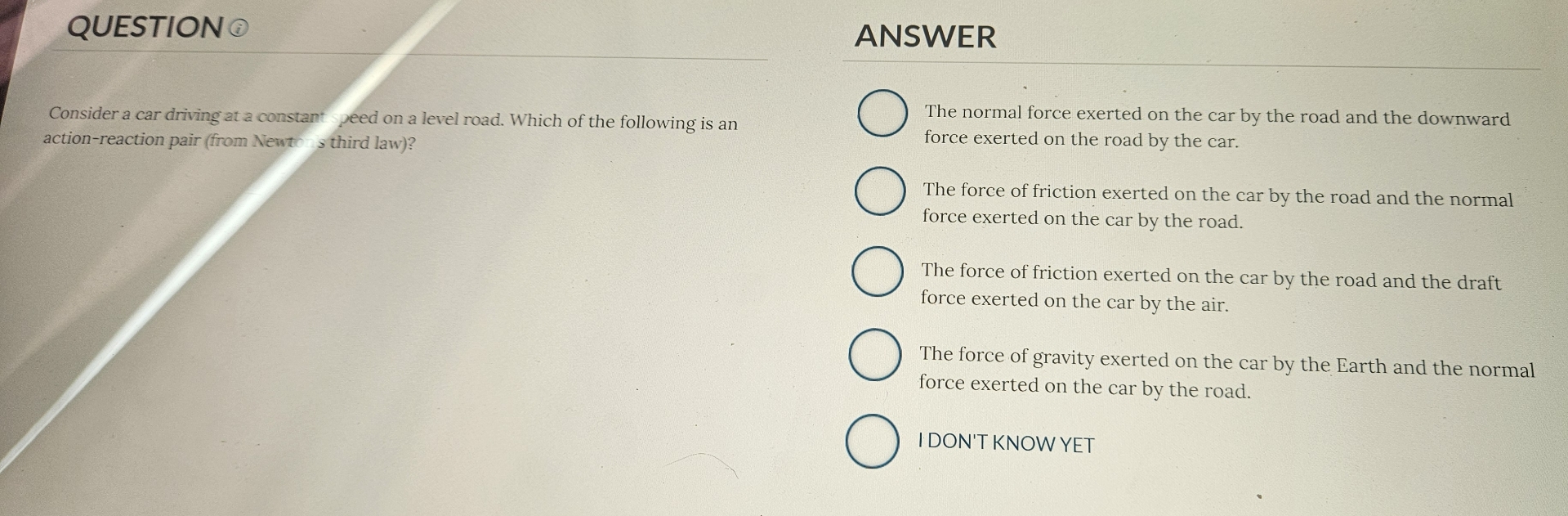 QUESTION Consider a car driving at a constant