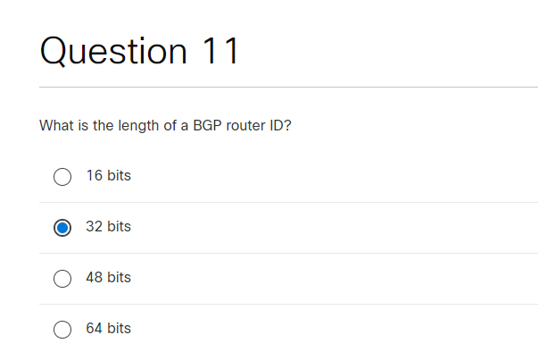 Question 1 1 What is the length of a BGP router