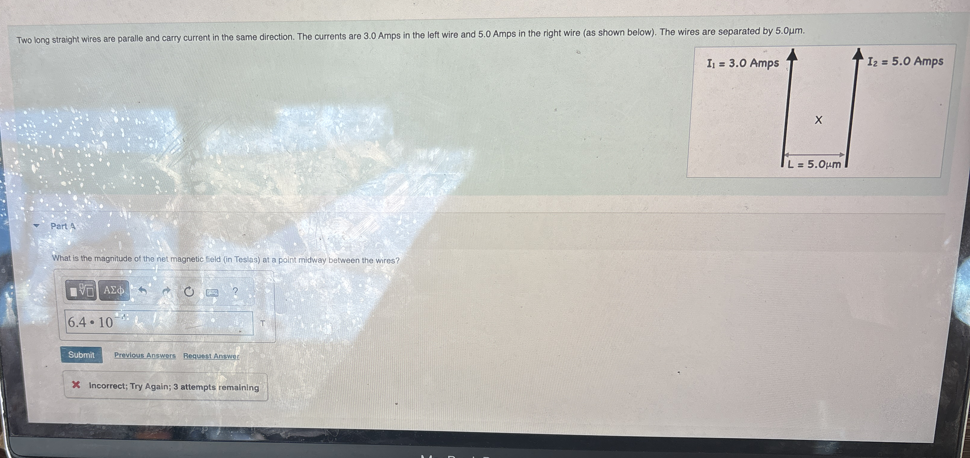 Two long straight wires are paralle and carry