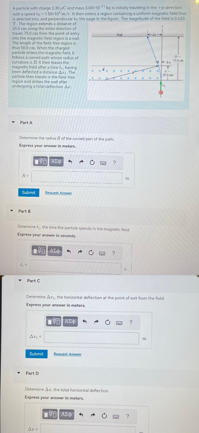 A particle with charge 2 . 3 0 C and mass 3 . 0 0