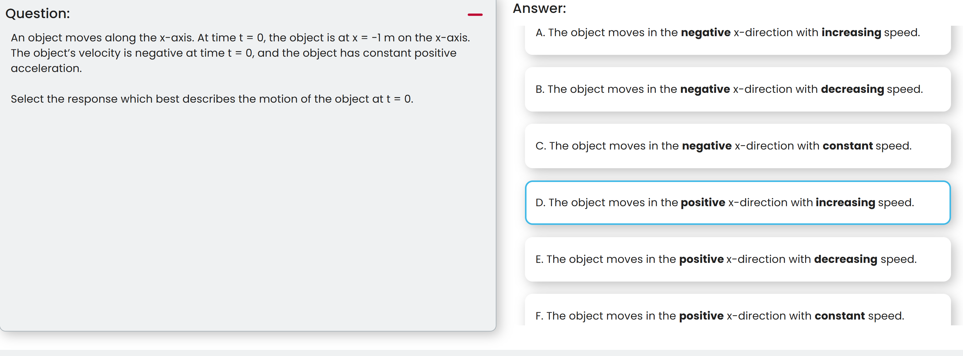 Question: An object moves along the \ ( x \ ) -