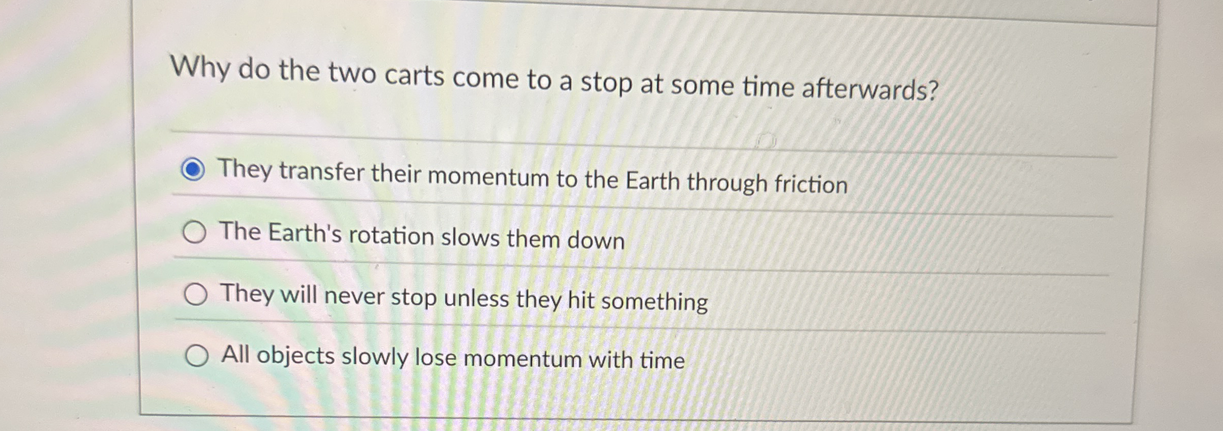 Why do the two carts come to a stop at some time