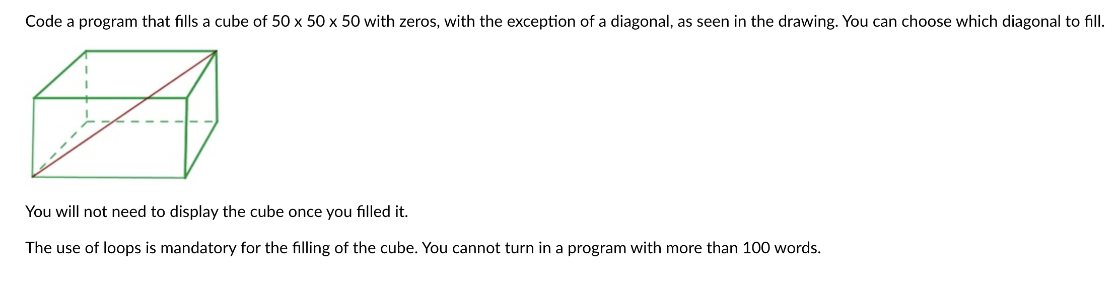 Code a program that fills a cube of 5 0 5 0 5 0