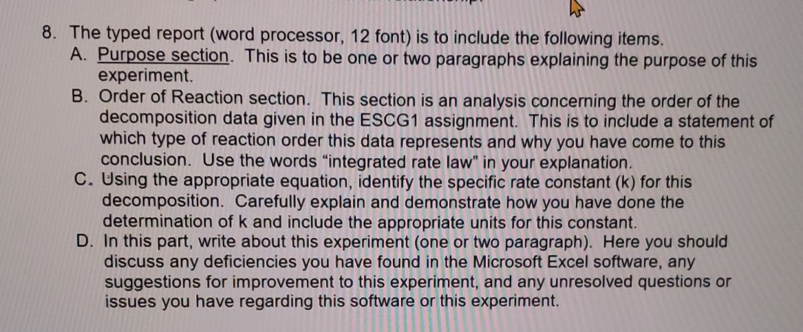 The typed report ( word processor, 1 2 font ) is