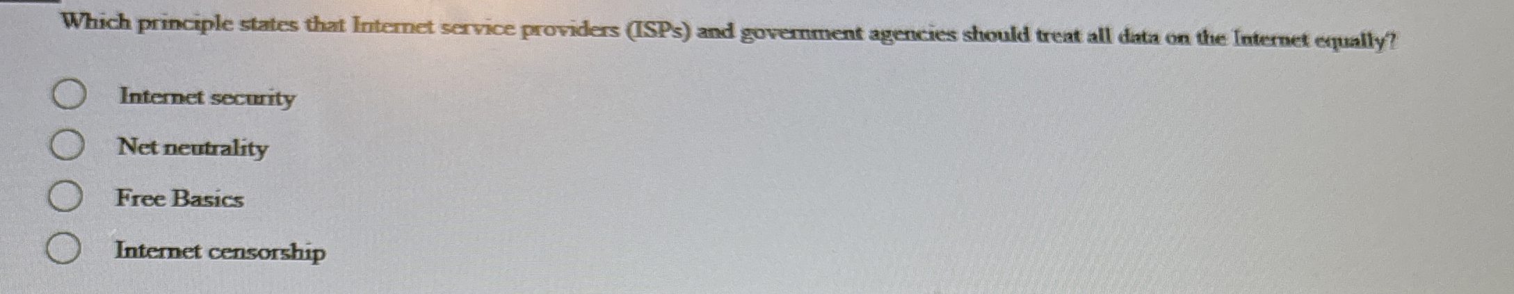 Which principle states that Intemet service