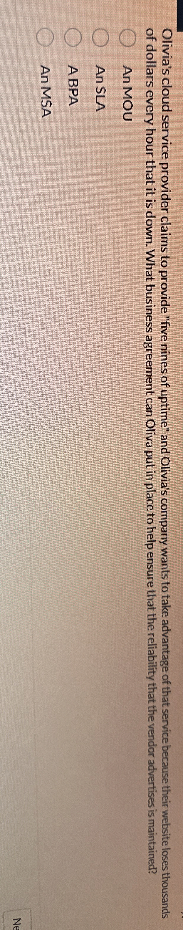 Olivia's cloud service provider claims to provide