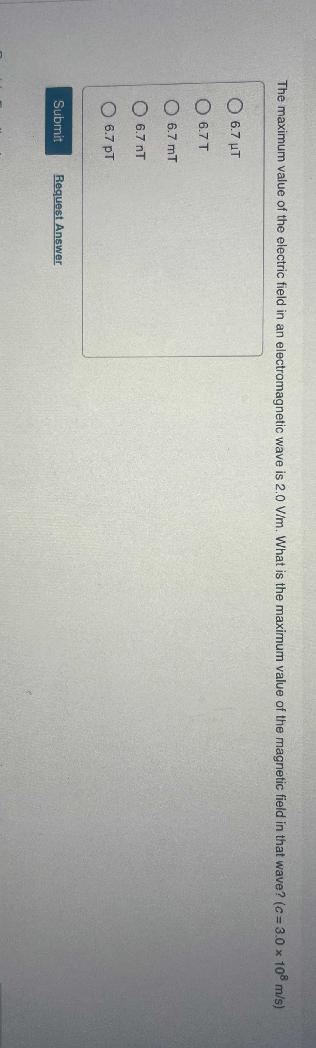 The maximum value of the electric field in an