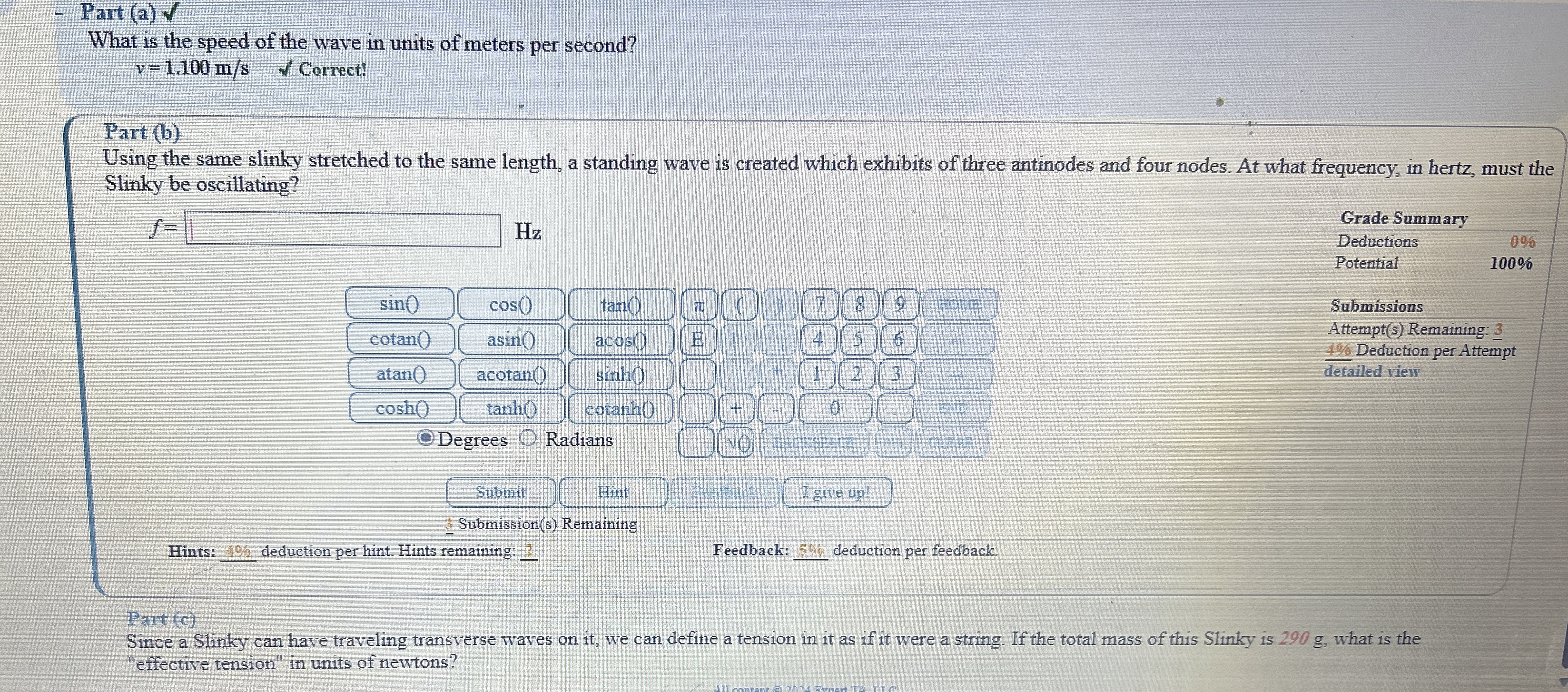 Part ( a ) 2 2 What is the speed of the wave in