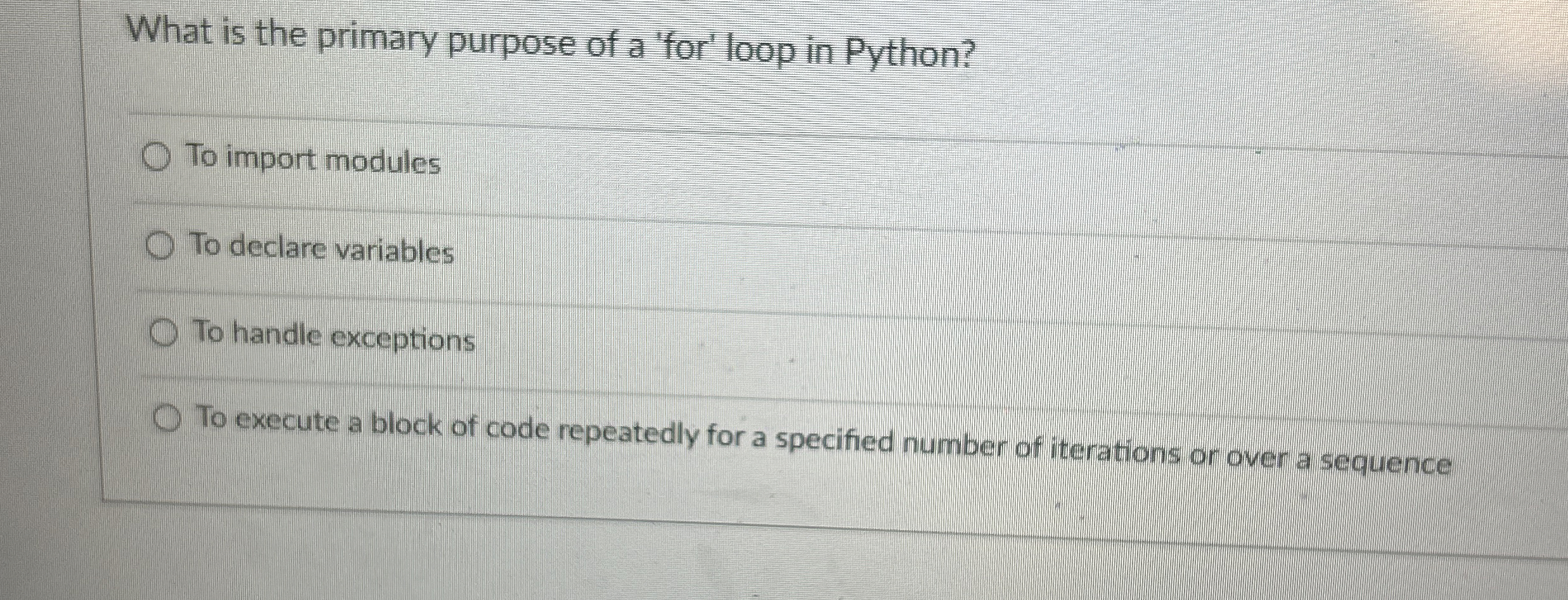 What is the primary purpose of a 'for' loop in