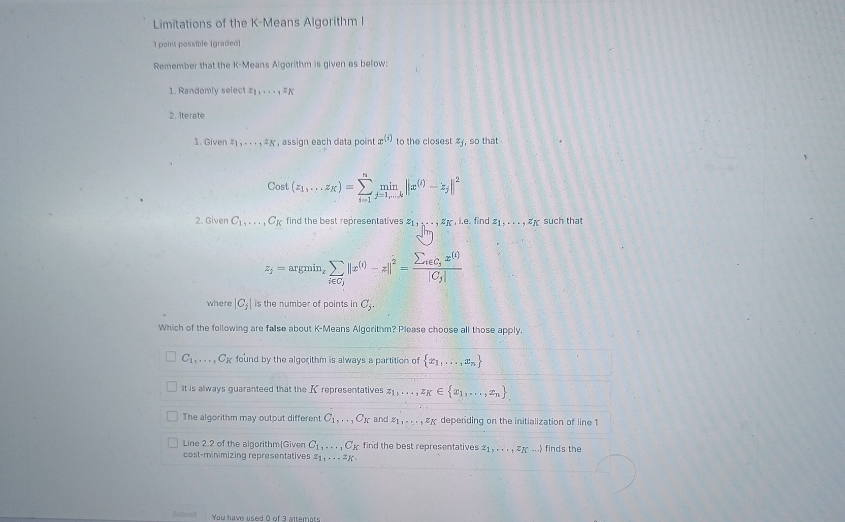 Limitations of the K - Means Algorithm I 1 point