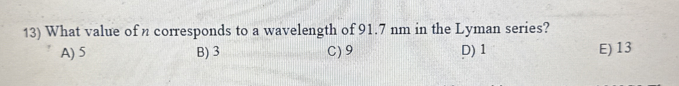 What value of n corresponds to a wavelength of 9