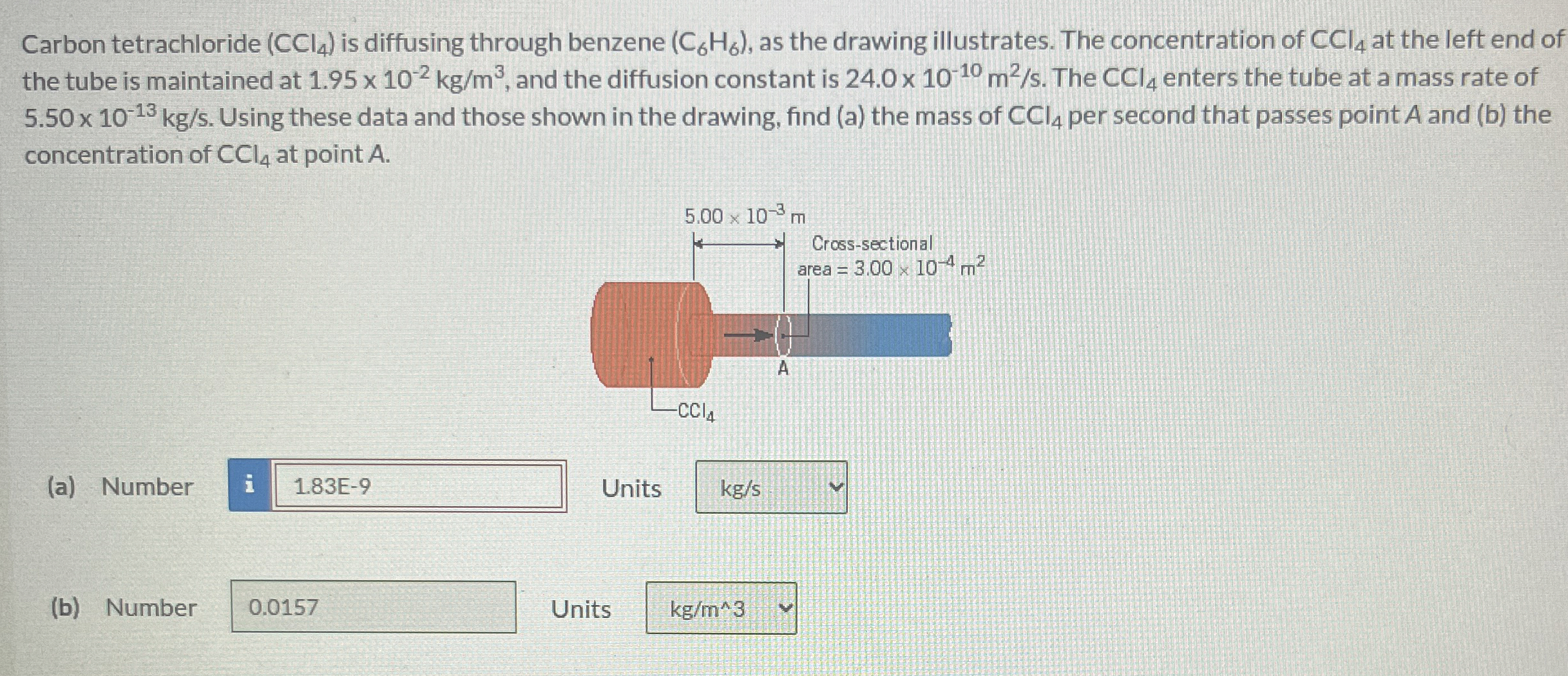 Carbon tetrachloride ( C C l 4 ) is diffusing