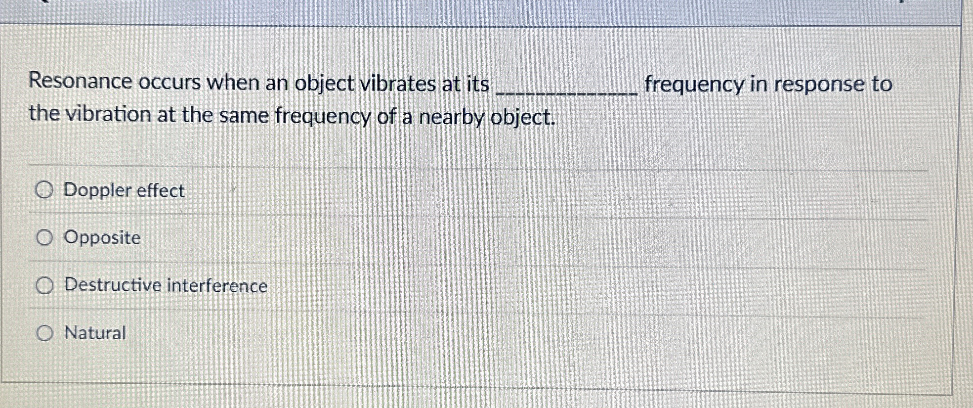 Resonance occurs when an object vibrates at it: