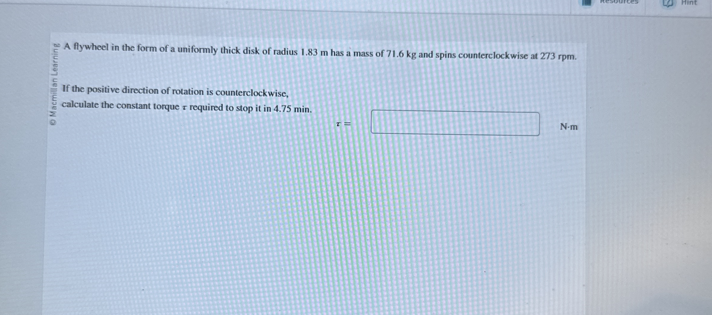 A flywheel in the form of a uniformly thick disk